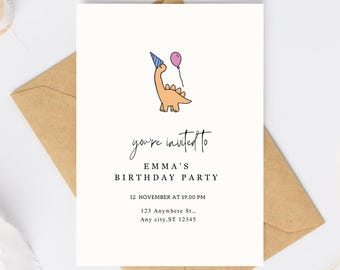 Dinosaur Birthday Invitation, Birthday Party Invite, Minimalist, Canva, Dinosaur, Party