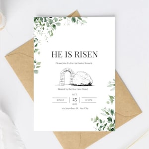 LDS He Is Risen Easter Invitation Template (Canva)