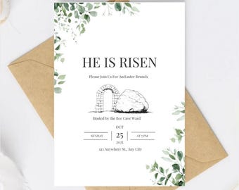 LDS He Is Risen Easter Invitation Template (Canva)