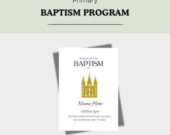 Baptism Invite, LDS Baptism Program, Baptism Template, Church Baptism Invite, Primary Baptism, LDS Baptism Announcement