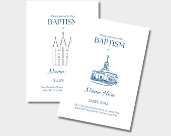 LDS Baptism Program Template, Baptism Invite, Baptism Invitation, Blue editable template
