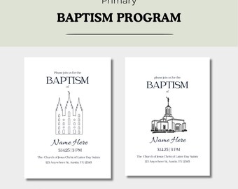 LDS Baptism Invitation, Baptism Program, Baptism Template, Neutral Baptism Program, Primary Baptism
