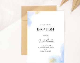 Boy Baptism Invitation: Watercolor Design