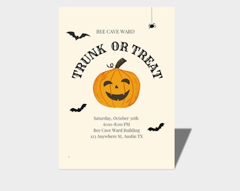 Trunk or Treat Invite, Halloween Ward Party. Ward Trunk or Treat. Program. Editable Template. Ward Trunk or Treat Invite. LDS trunk or treat
