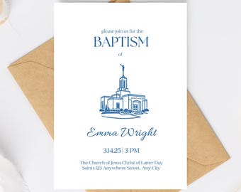 LDS Baptism Program Template, Baptism Invite, Baptism Invitation, Blue editable template