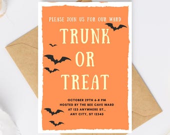 Trunk or Treat invite, LDS Ward Halloween Party, Canva Editable Template