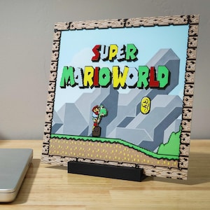 3D Super Mario World Desktop Wand Kunst - SNES Nostalgie Dekor
