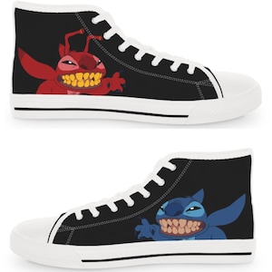 Stitch and Leroy Men&#39;s Sneakers, Disney Inspired High Top Shoes for Men, Lilo and Stitch Sneaker Gift, Cartoon Character Shoes, Custom