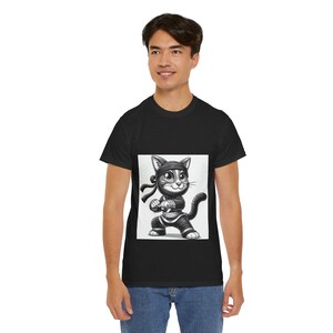 Unisex Cute Ninja Cat Tee, Kawaii Kitty Shirt, Funny Cat Lover Gift, Warrior Feline Top, Ninja Kitten T-shirt, Adorable Pet Tee