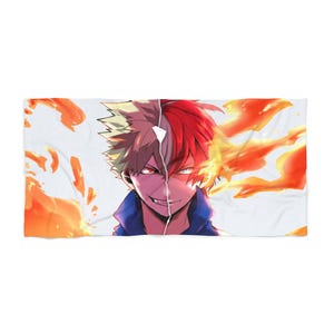 Anime Beach Towel, My Hero Acidemia,  Shoto Todoroki and Katsuki Bakugo, Summer Pool Towel, Large Bath Towel, Geeky Gift, Fan Art Decor
