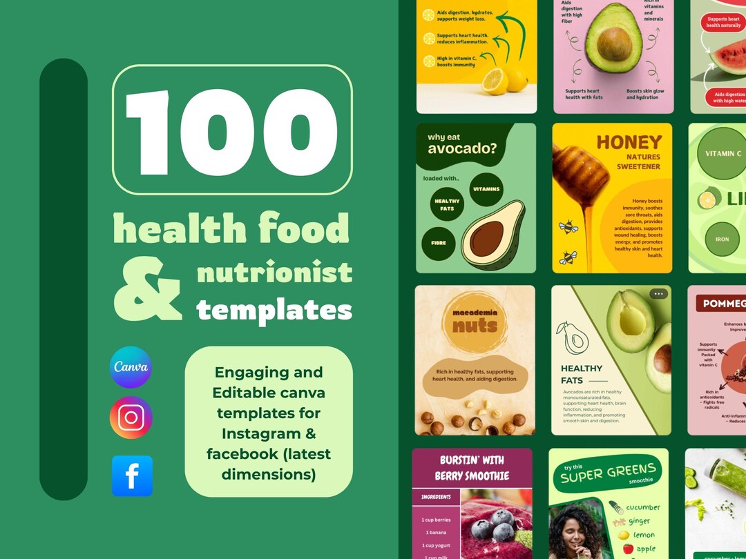 100 Canva Nutrition Templates, Custom Social Media Templates, Facebook ...
