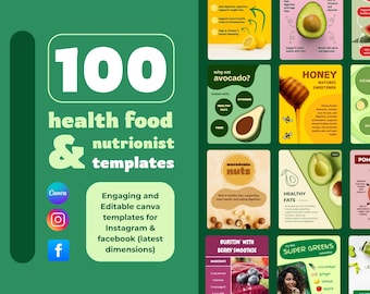 100 Canva Nutrition Templates, Custom Social Media Templates, Facebook & Instagram Templates, Dietitian Canva Templates, Nutrition Coach