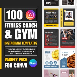 100 Canva Fitness Instagram Templates, Personal Trainer Templates, Canva Gym Templates, Fitness Coach Social Media Templates, Gym Trainer