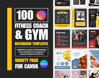 100 Canva Fitness Instagram Templates, Personal Trainer Templates, Canva Gym Templates, Fitness Coach Social Media Templates, Gym Trainer