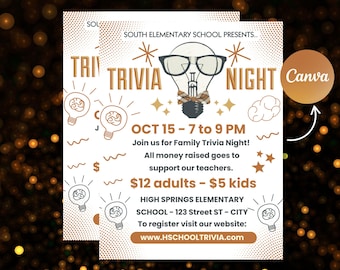 Trivia Night Flyer Template | Editable Game Night | Fundraiser | instant download | digital poster