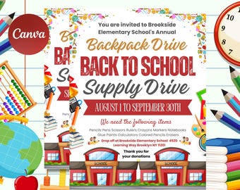 School Supply Drive Flyer Template: Editable PTA/PTO Fundraiser Poster (Digital Download)