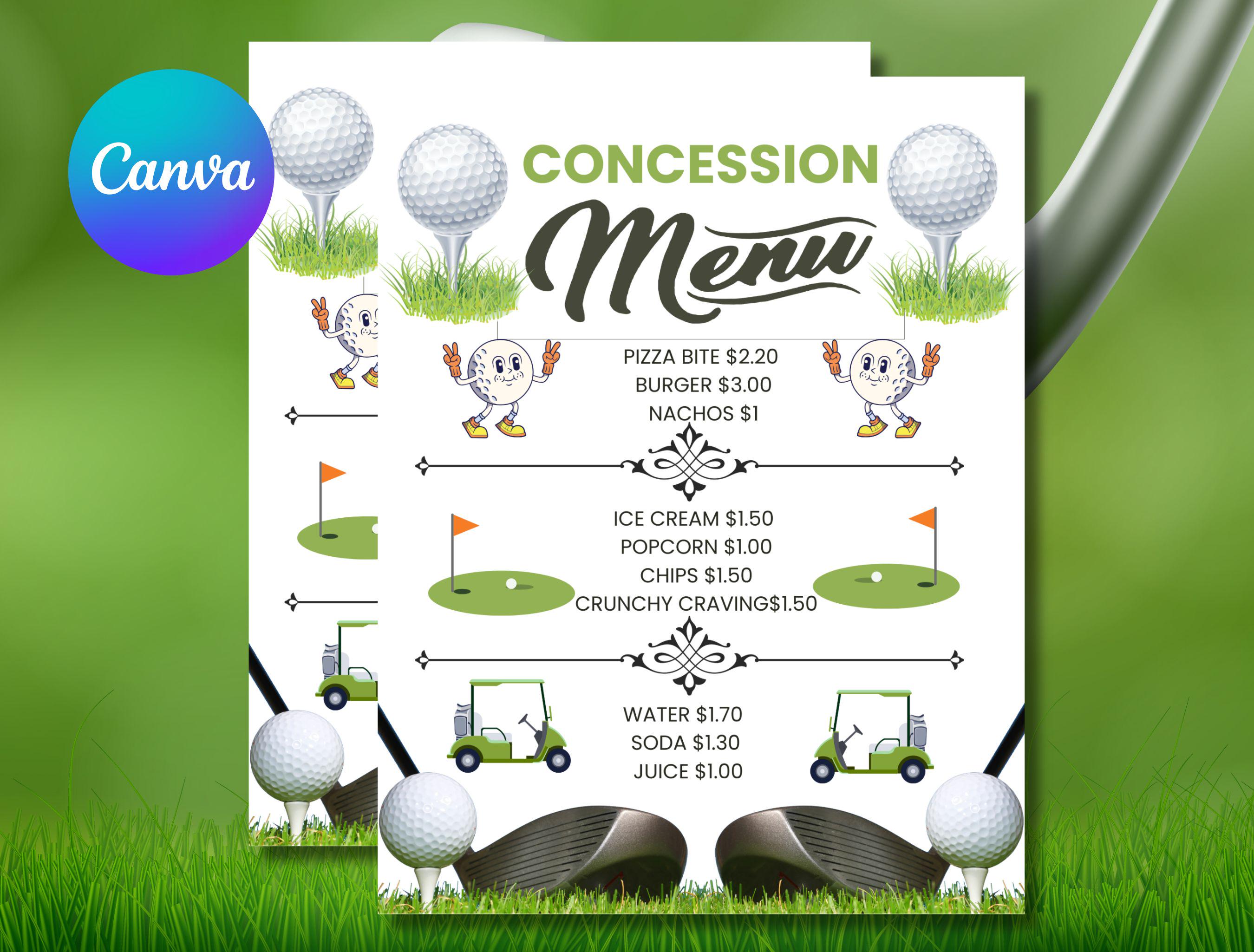 Golf Course Menu Template Editable Golf Concession Menu Template: Printable Snack Bar Sign ...