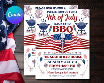 Editable 4th of July BBQ Invitation: Printable Party Template (8.5x11 inches)