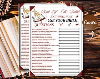 Printable Bible Scavenger Hunt | Church Group Game | Editable Canva Template