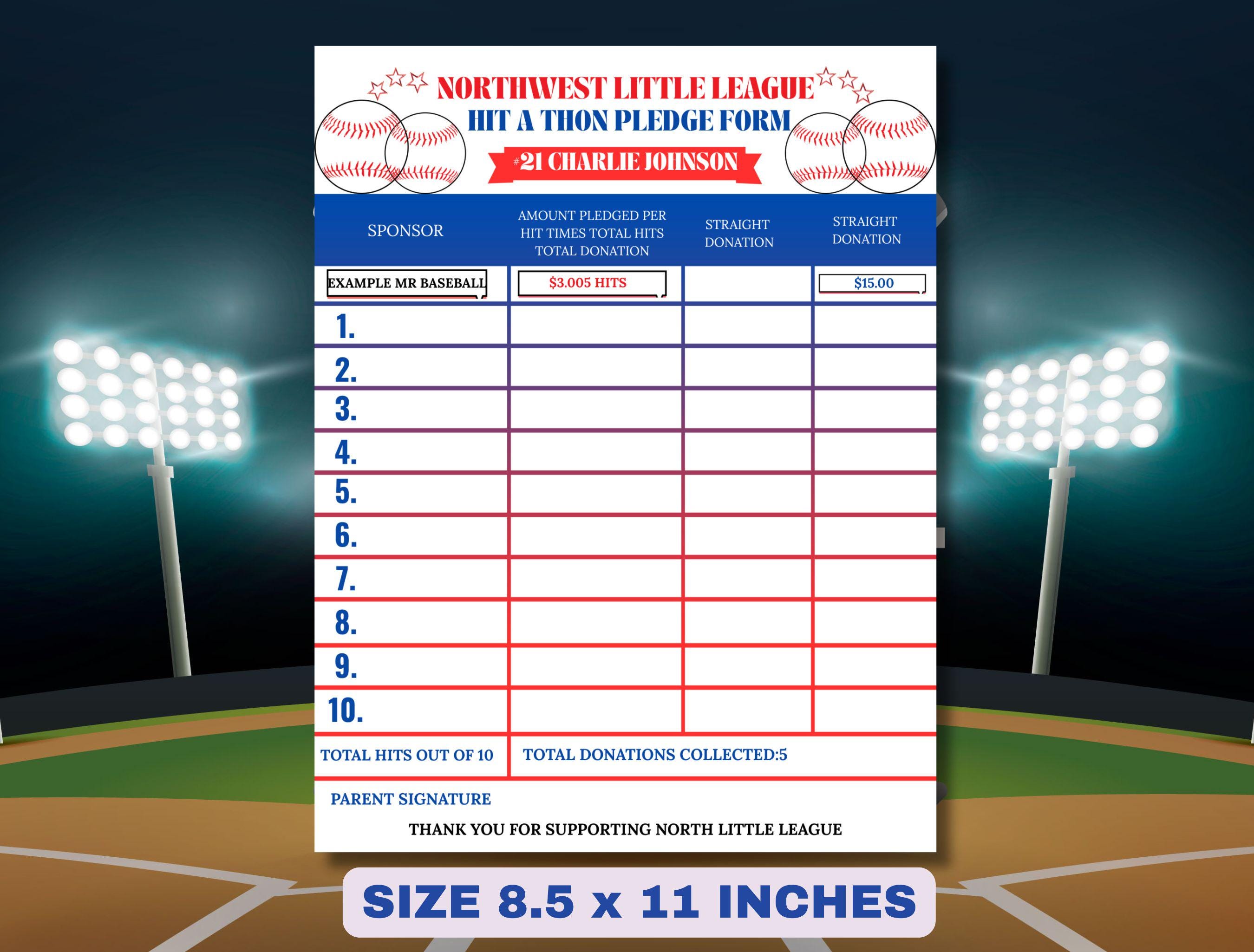Baseball Hit-a-thon Pledge Sheet: Editable Team Fundraiser (canva ...