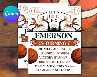 Editable Sports Birthday Invitation | Let&#39;s Have a Ball Party Invite | Digital Instant Template | Baseball Football Soccer Basketball invite