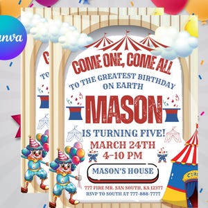 Carnival Circus Birthday Invitation | Editable Canva Template | Fun Carnival Party Invite | Printable Circus Birthday | Carnival Invitation