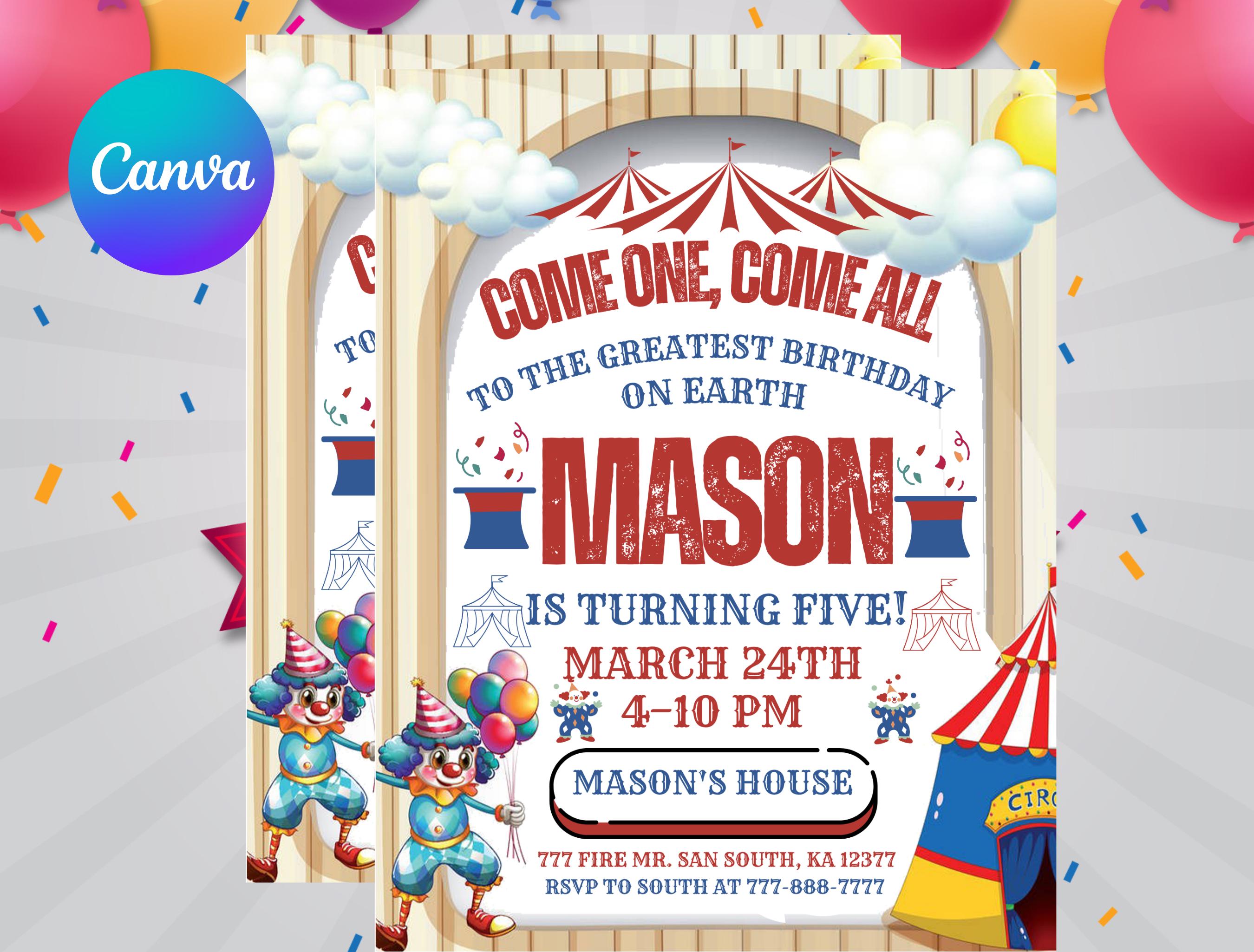 Carnival Circus Birthday Invitation | Editable Canva Template | Fun Carnival Party Invite | Printable Circus Birthday | Carnival Invitation