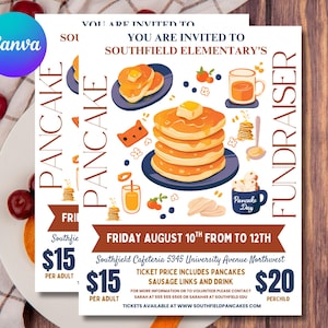 Editable Pancake Breakfast Fundraiser Flyer & Ticket Template | School, PTA, PTO, Church Charity Event Invitation | Printable Fundraising