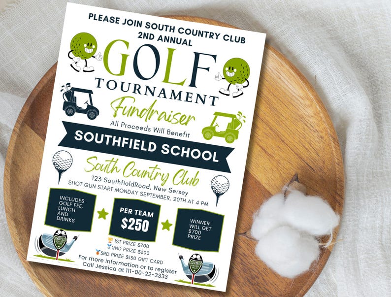 Editable Golf Tournament Fundraiser Flyer: Canva Template (digital ...