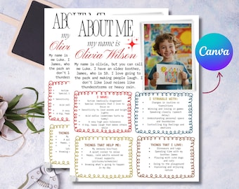 Autism & ADHD Info Sheet | Editable Canva Template | Special Needs Child Information Sheet
