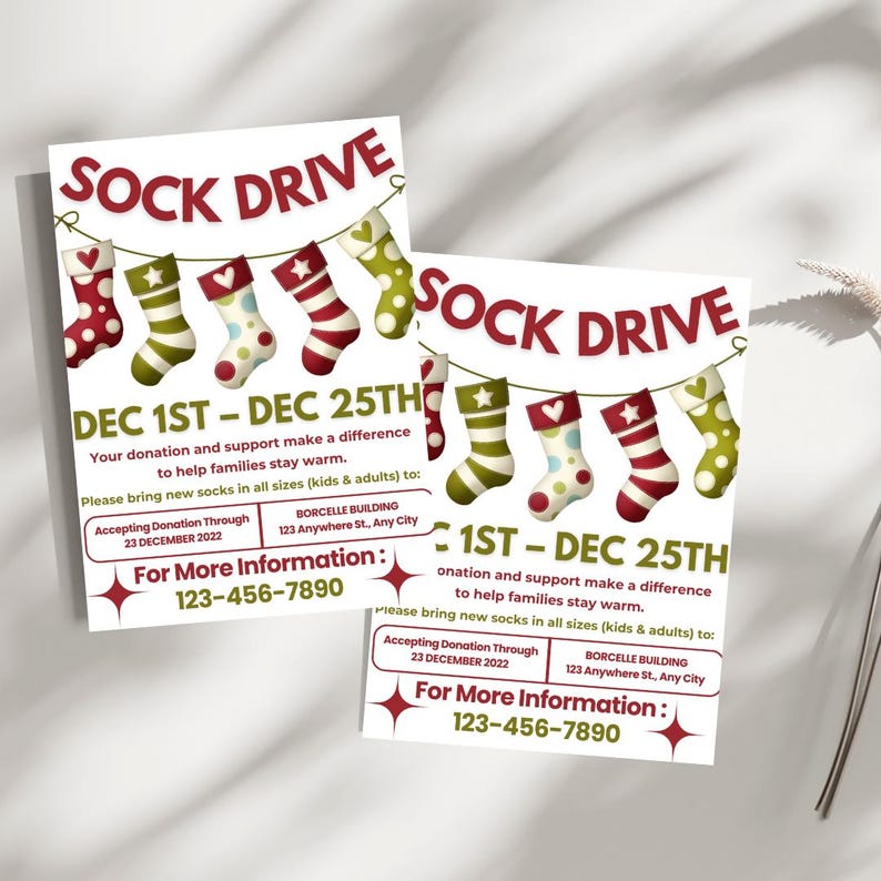 Winter Sock Drive Flyer Template: Charity Fundraiser (canva Editable ...