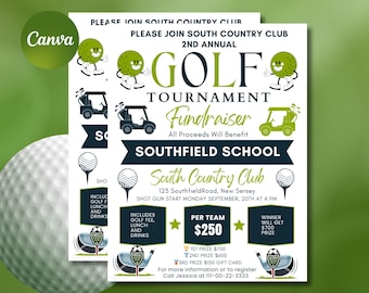 Editable Golf Tournament Fundraiser Flyer: Canva Template (Digital Download)