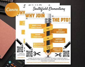 Editable PTA Flyer Template | Why Join the PTO Infographic | School Volunteer Recruitment Poster with QR Code |Instant Download | Canva
