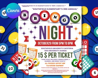 Bingo Night Flyer Template: Editable Canva Invitation (Digital Download)