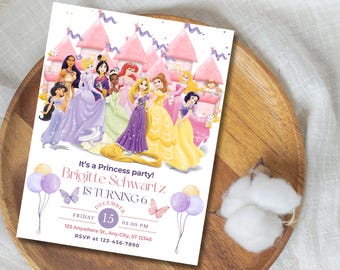 Editable Royal Princess Birthday Invitation for Girls | Magical Watercolor Party Invite | Pink Gold Princess Theme | Instant Download Canva