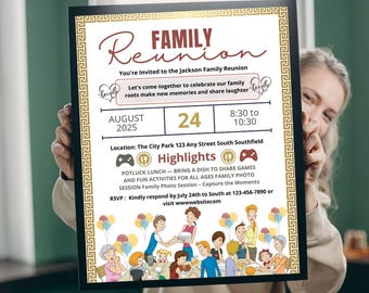 Family Reunion Invitation Template Editable | Printable Family Reunion Flyer Canva | Family Gathering Announcement | Summer BBQ Invite