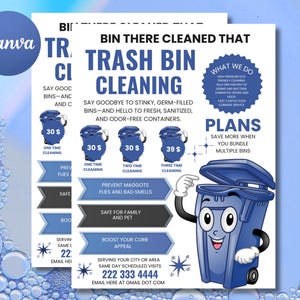 Mülleimer Reinigung Flyer Vorlage | Müllcontainer Reinigung Ad | Mülltonne Marketing Flyer | Bearbeitbare Vorlage | Sofortdownload