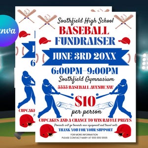 Editable Baseball Flyer Canva Template for Team Raffle Fundraiser – Printable Sports Event Flyer for Youth Baseball, School Teams & Charity