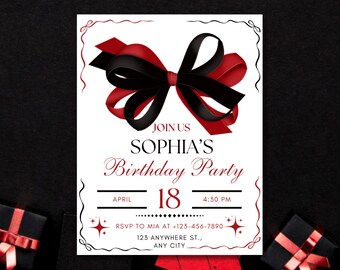 Editable Black Bow Birthday Welcome Sign Template | 30th Birthday Decor | Printable Party Sign | Customizable | Birthday Welcome Sign Bow