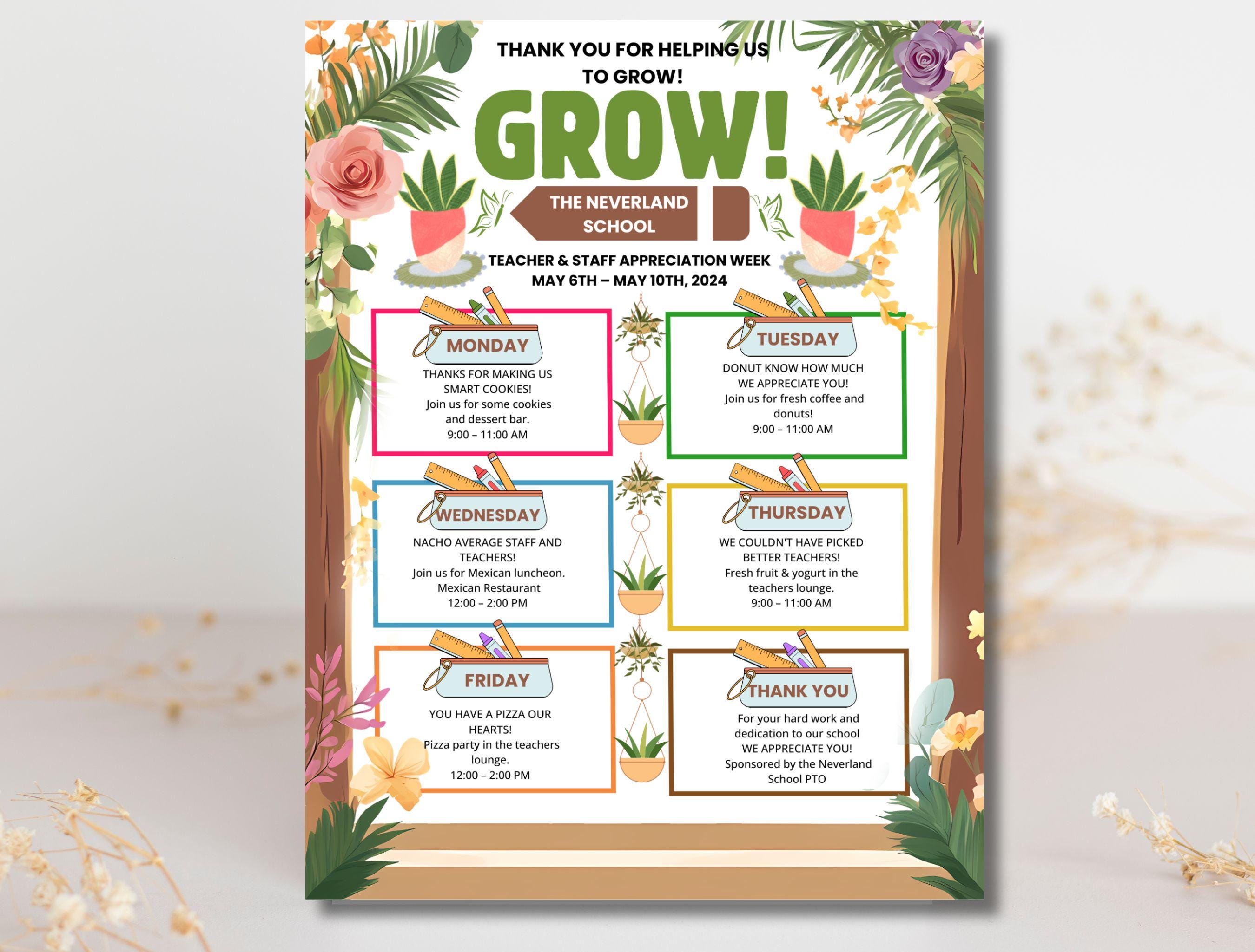 Spring Time Appreciation Week Teacher Appreciation Week Flyer: Spring Garden Itinerary (editable ...