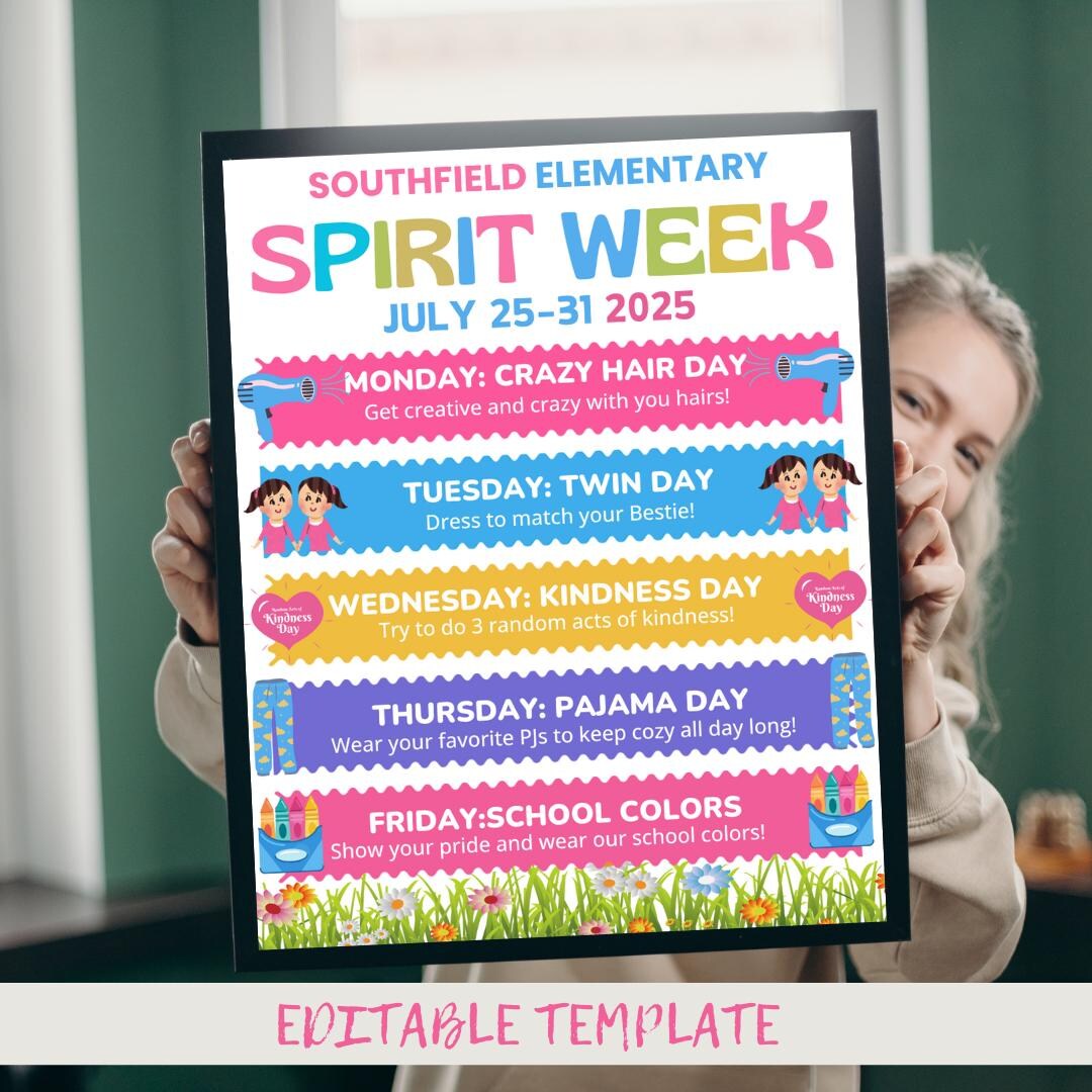Spring Spirit Week Examples Spring Spirit Week Flyer: Editable School Event Poster (canva Template ...