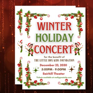 Programa y folleto del concierto navideño / Diseño floral invernal (plantilla de Canva)