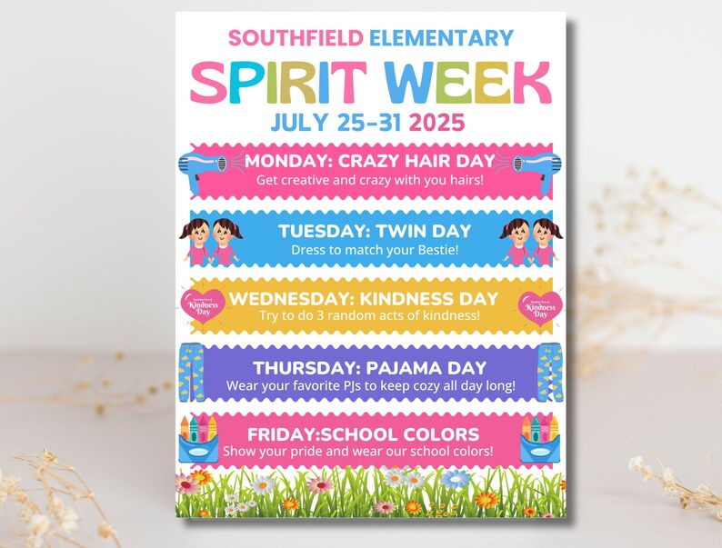 Spring Spirit Week Examples Spring Spirit Week Flyer: Editable School Event Poster (canva Template ...
