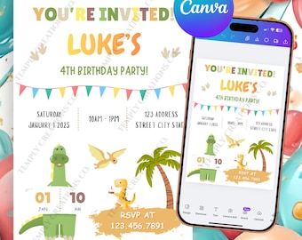 Dinosaur Birthday Invitation | Editable Canva Template | Kids Dino Party Invite | Printable Invite