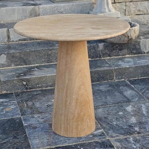 Custom Handcrafted Travertine Table, Round Stone Dining Table, Sculptural Marble Table, Personalised Minimalist Furniture image 1