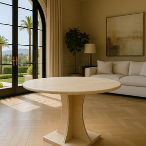 Handcrafted Travertine Table, Round Stone Dining Table, Sculptural Marble Table, Custom Minimalist Furniture, Modern Centerpiece Model 1