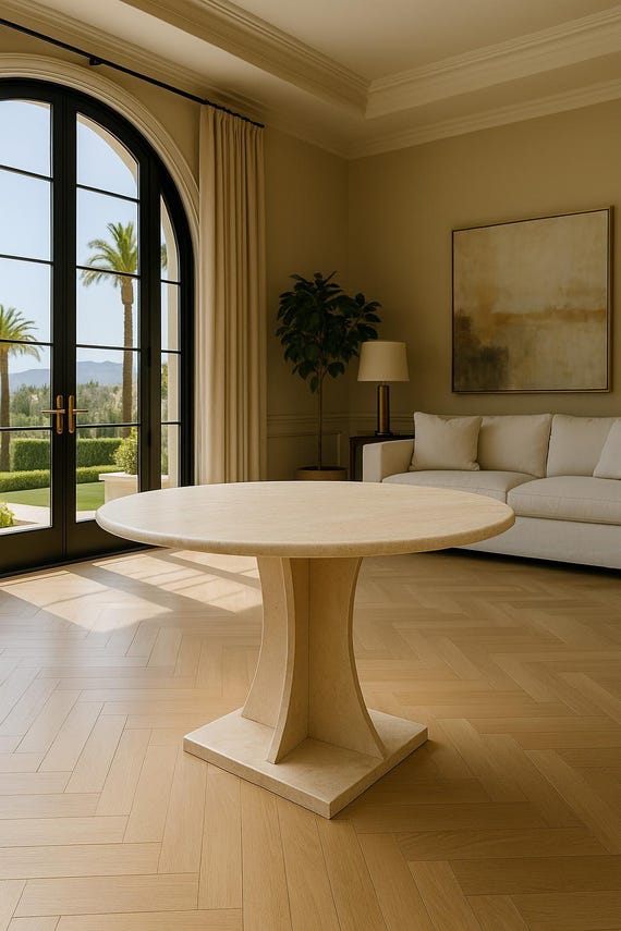 Handcrafted Travertine Table, Round Stone Dining Table, Sculptural Marble Table, Custom Minimalist Furniture, Modern Centerpiece