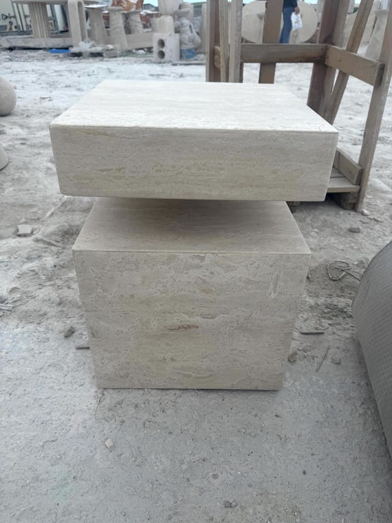 Handcrafted Beige Travertine Table, Natural Stone Coffee Table, Sculptural Side Table, Modern Minimalist Accent, Custom Furniture