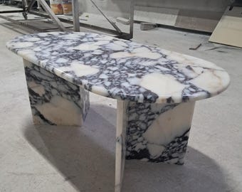 Handcrafted Calacatta Viola Marble Oval Coffee Table, Sculptural Side Table, Custom Furniture