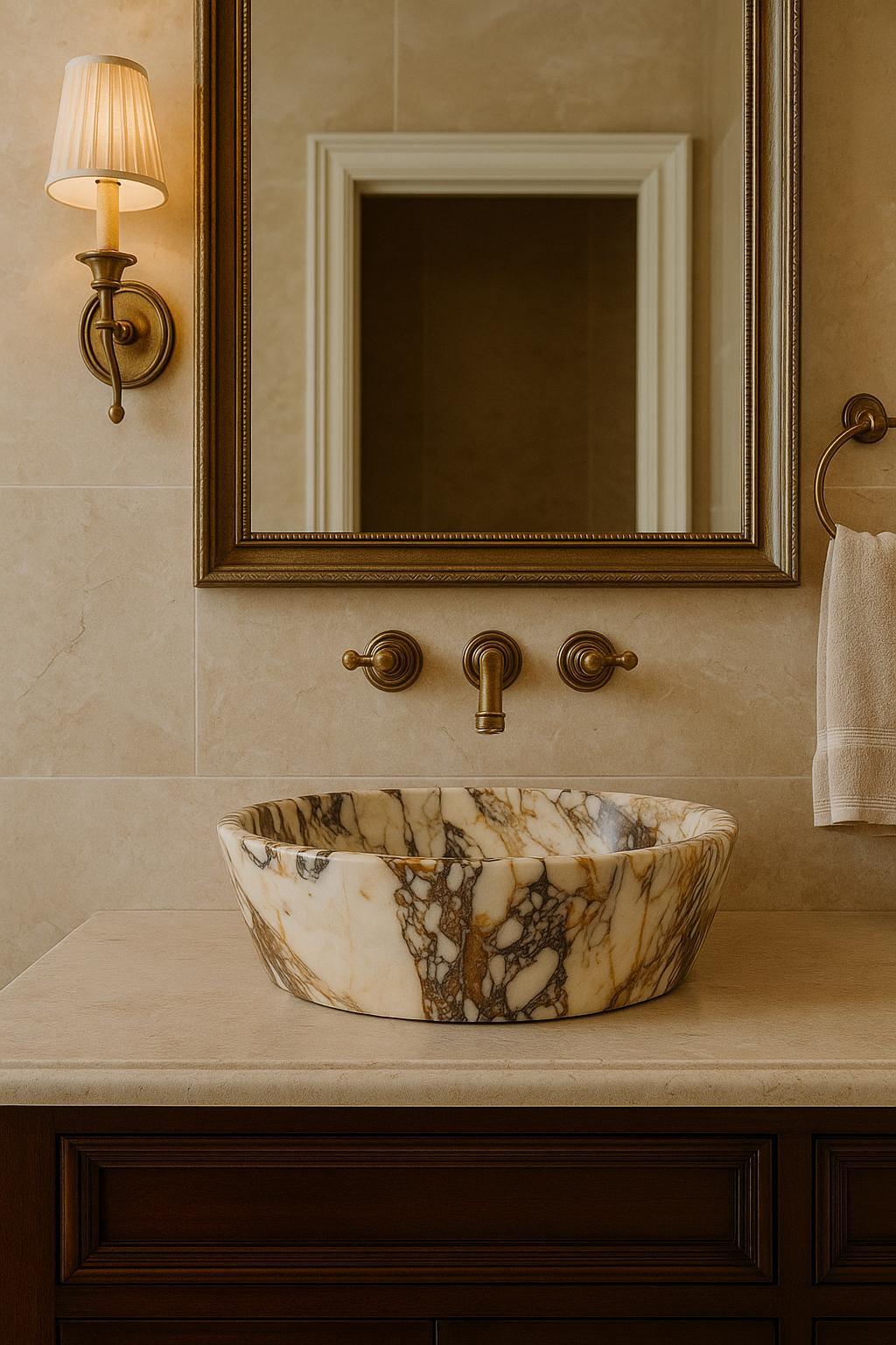 Handcrefted Rosso Levanto Round Marble Sink for Kim